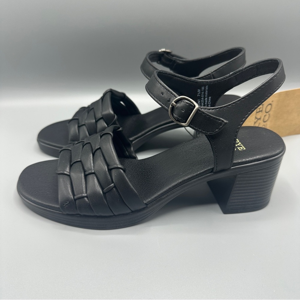 Frye and Co. Faux Leather Strap Heeled Open Toe Sandals Women’s Size 7.5 Black